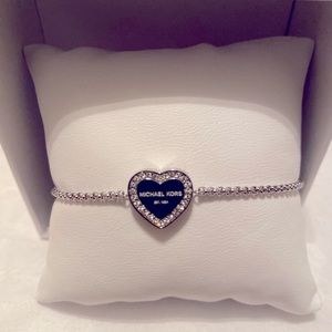 Michael Kors Heritage pave silver heart bracelet.